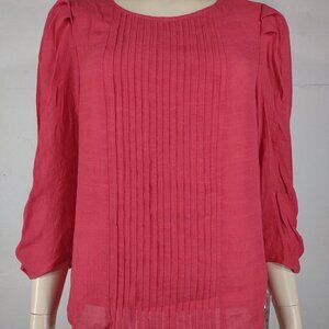NWT Nanette Lepore red pin tuck keyhole back blouse shirt ladies Medium